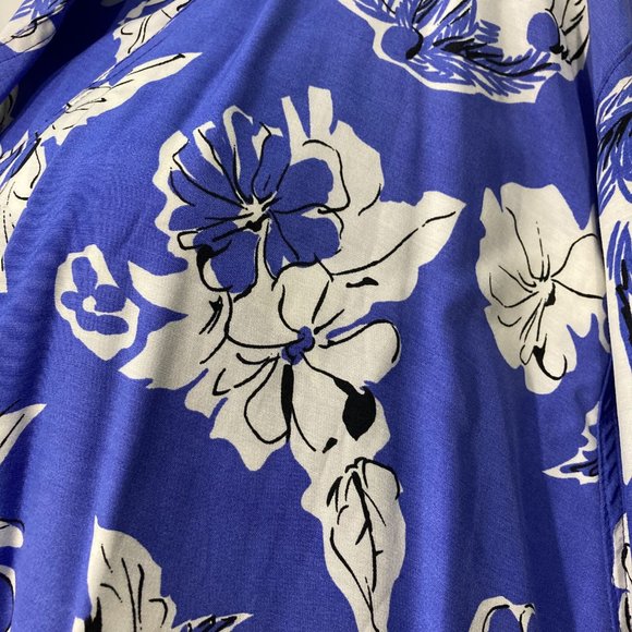 Tramway Paris Floral Tunic top long sleeve asymmetrical hem open back blue white - Picture 11 of 11